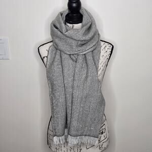 J. Crew Gray & White Knit Scarf with Fringe